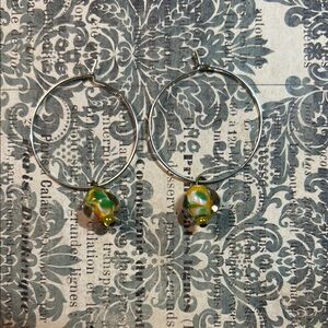 Elegant Green and Yellow Hoop Earrings